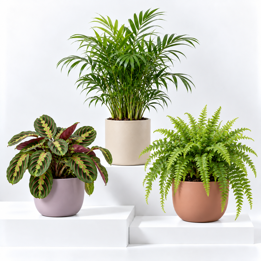 Pet Friendly Houseplant Bundle - Maranta Fascinator, Parlour Palm & Boston Fern  1
