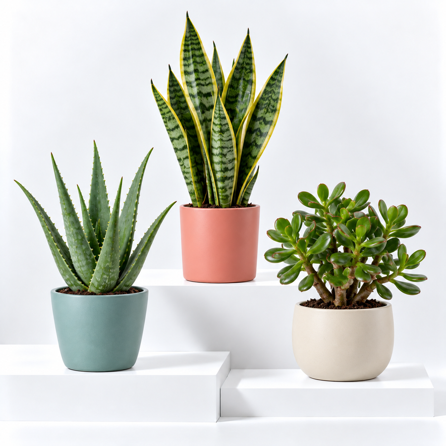 Student Friendly Houseplant Bundle - Aloe Vera, Snake Plant & Crassula Ovata (Jade Plant)  1
