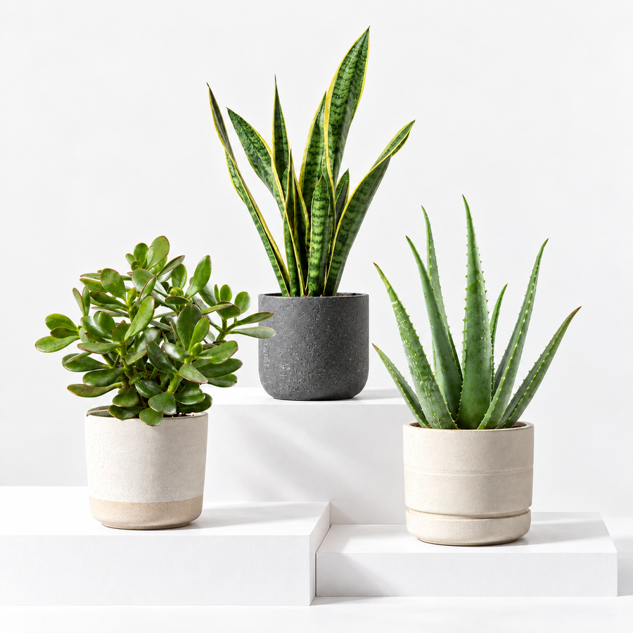 Student Friendly Houseplant Bundle - Aloe Vera, Snake Plant & Crassula Ovata (Jade Plant)  2