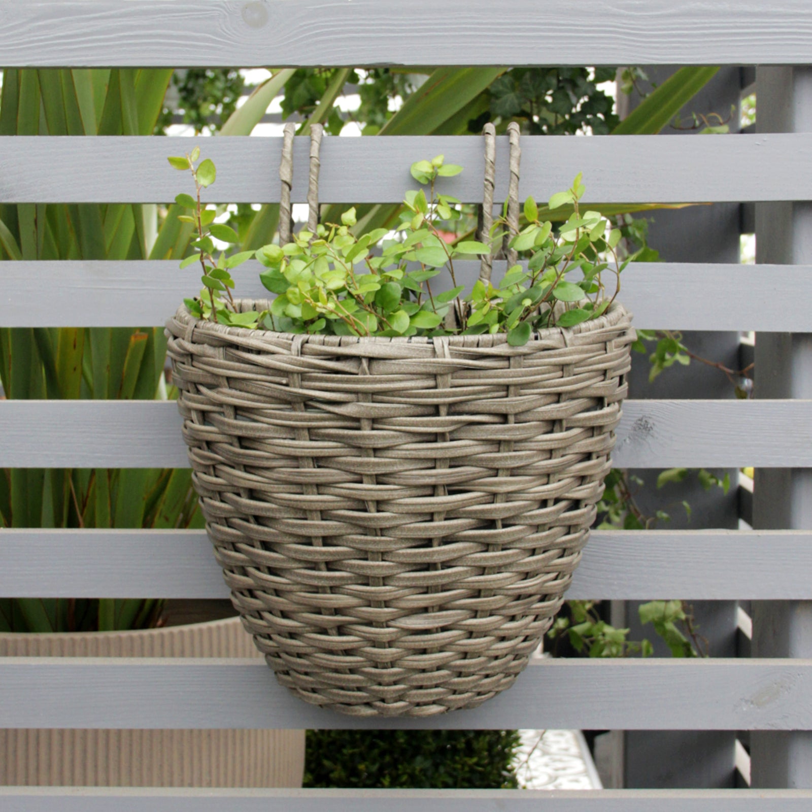 grey rattan plant pots Anthracite Dark Grey Rattan Hanging Planter