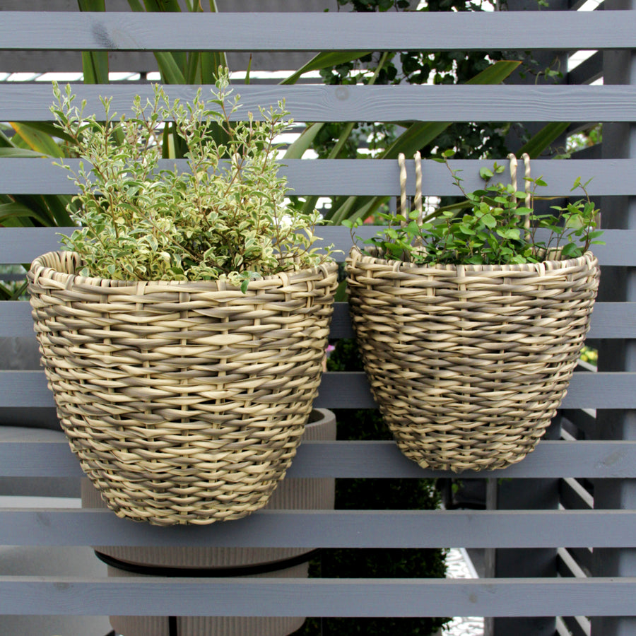 Light Grey Rattan Hanging Planter Light Grey Rattan Hanging Planter image1 1