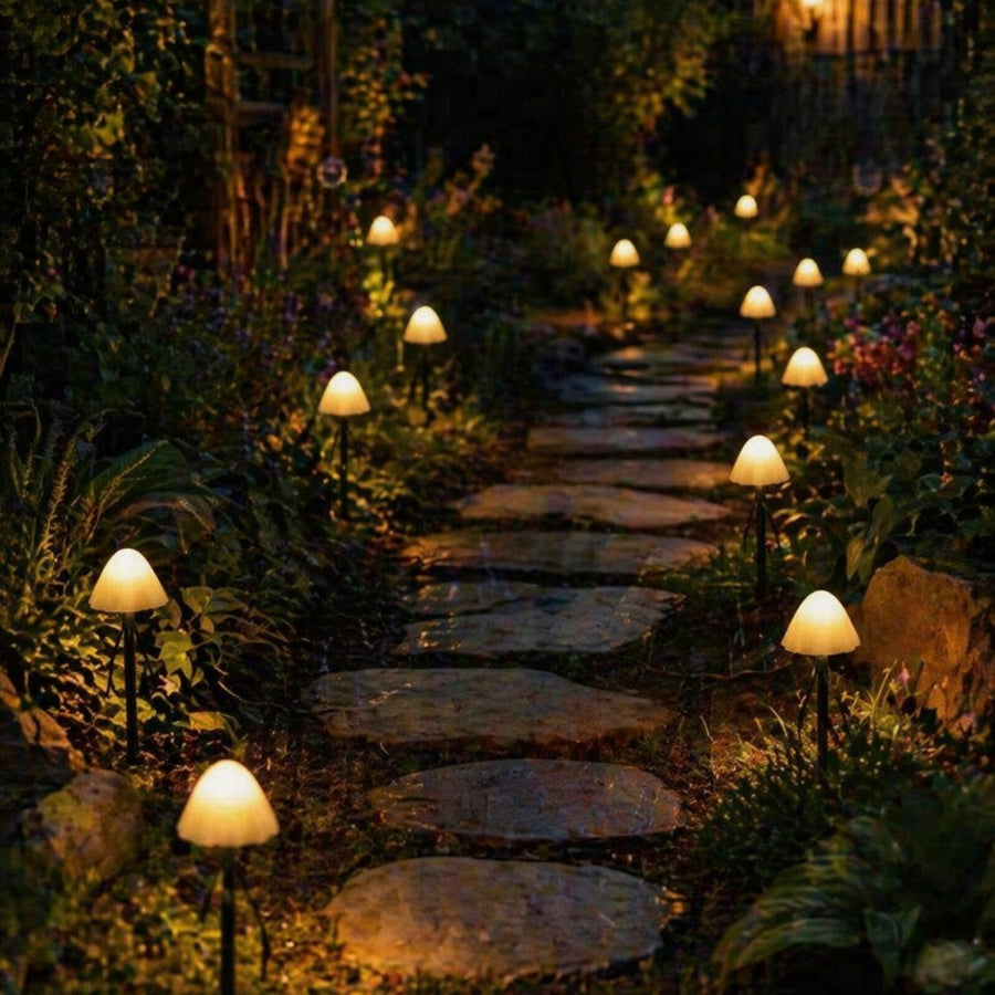 Set of 10 Solar LED Warm White Mushroom String Lights  1