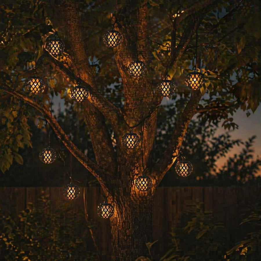 Set of 10 Solar Hanging Lantern Flickering Bulb  2